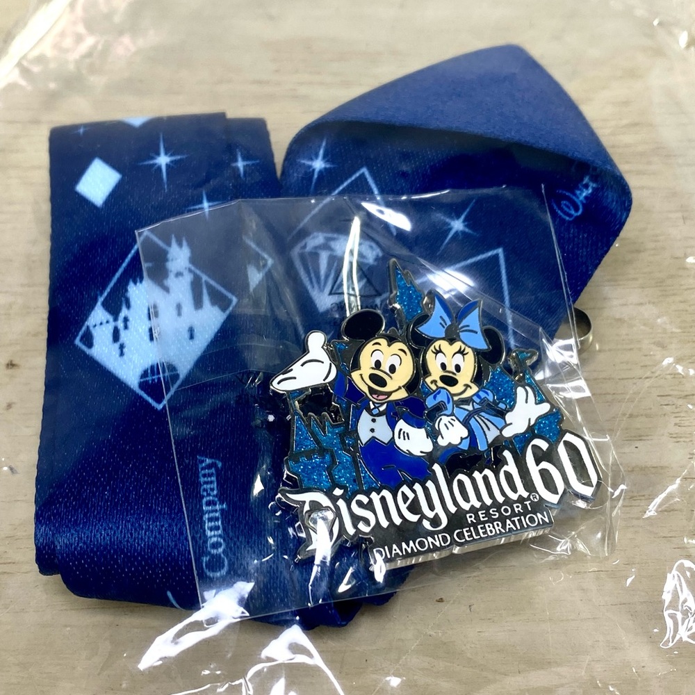 Disneyland 60th Anniversary Mickey & Minnie Resort Pin Lanyard Badge Holder